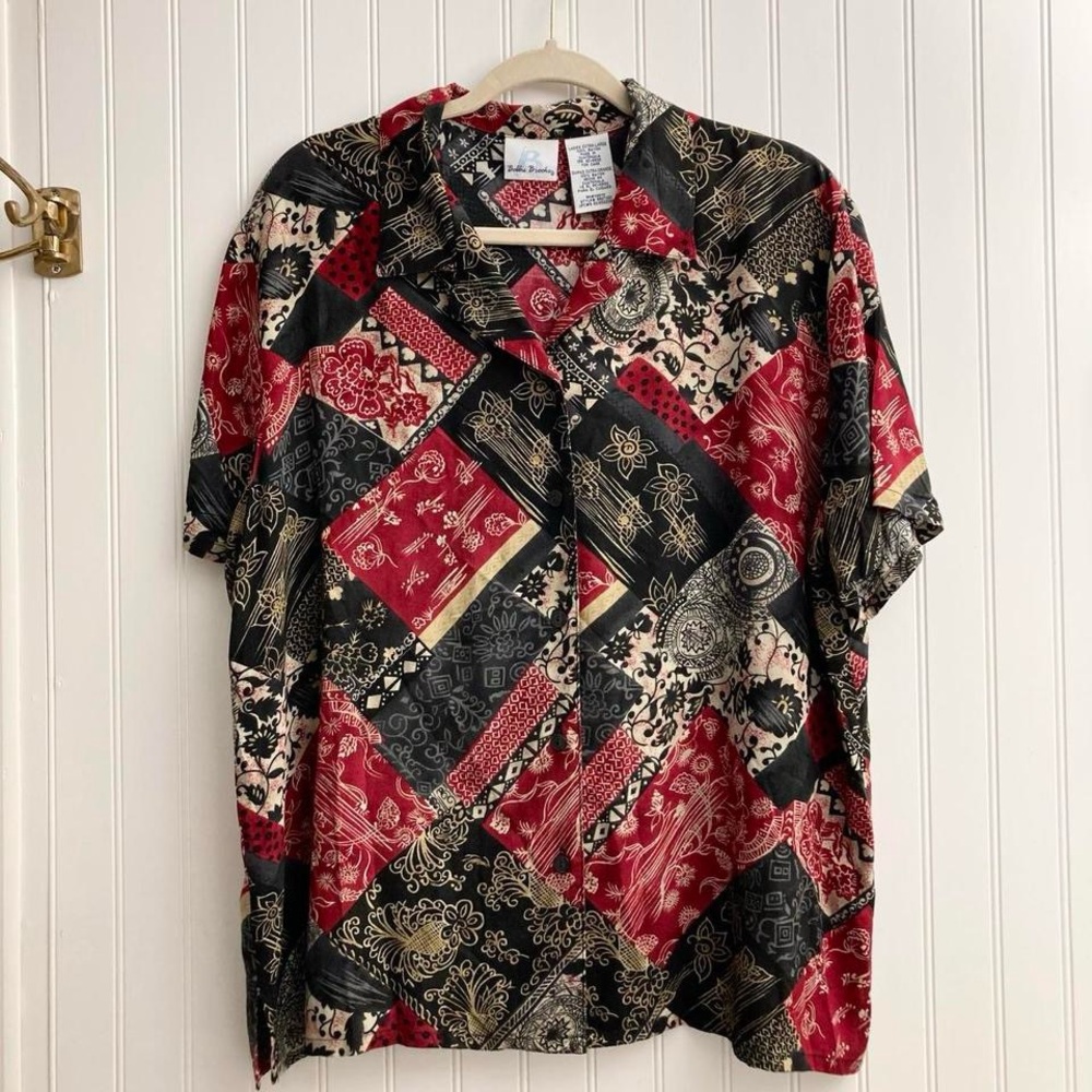 Vintage artsy button up short sleeve camp shirt retro bohemian